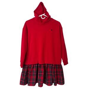 Polo Ralph Lauren Big Girls Plaid Fleece Hoodie Dress Size Large (small flaw)